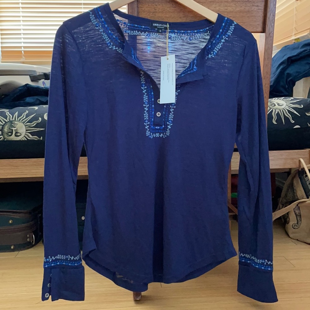 Blue embroidered long sleeved shirt - new with tag